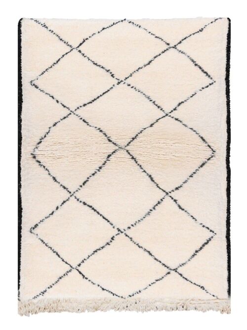 Tapis berbere authentique marocain laine noir blanc Semmarine