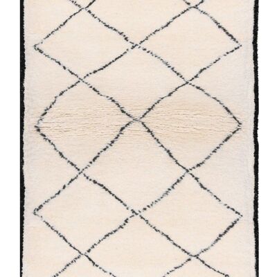 Auténtica alfombra bereber marroquí de lana blanca y negra Semmarine