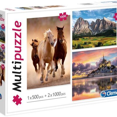 3 puzzle: cavalli, montagna, Mont Saint-Michel