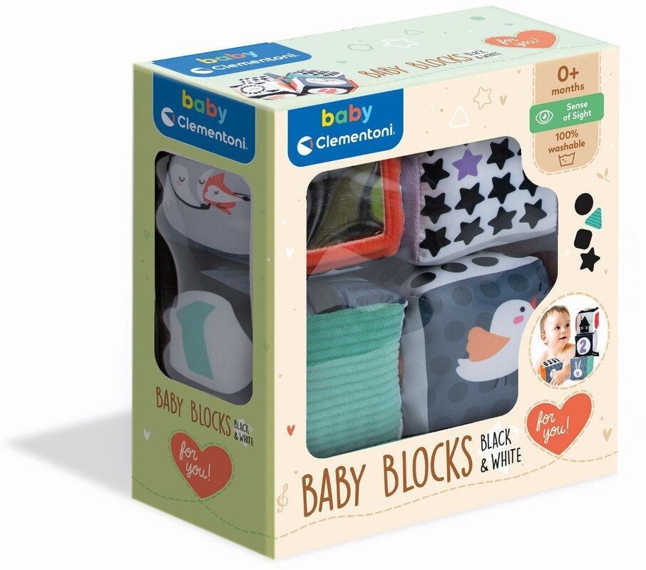 CLEMENTONI – Schwarz-weiße Stoffwürfel