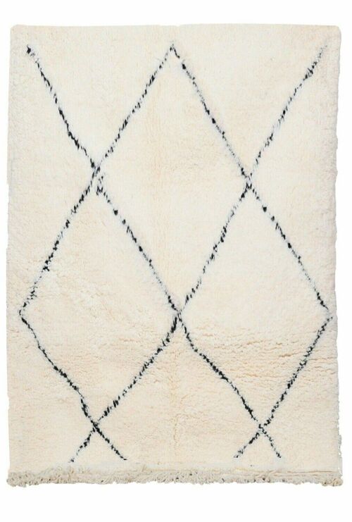 Tapis berbere authentique marocain laine noir blanc Kchacha