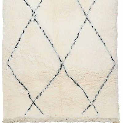 Auténtica alfombra bereber marroquí de lana blanca y negra Kchacha