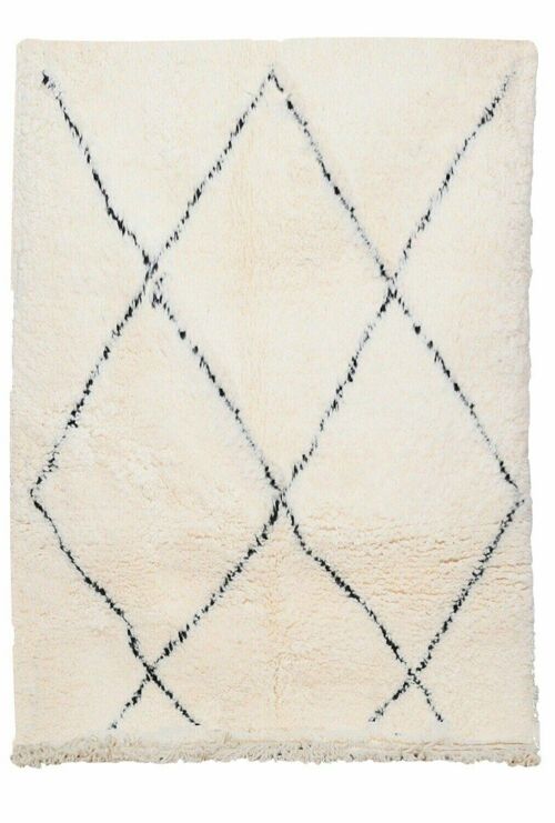 Tapis berbere authentique marocain laine noir blanc Kchacha