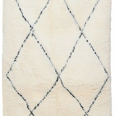 Auténtica alfombra bereber marroquí de lana blanca y negra Kchacha