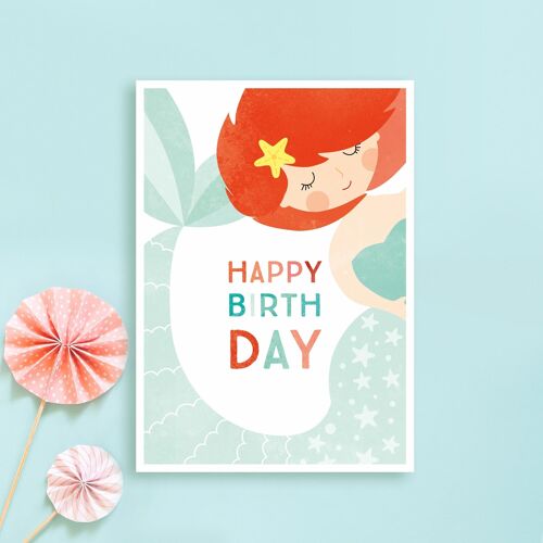 Geburtstagskarte “MEERJUNGFRAU”, nachhaltig und regional gedruckt, Postkarte, Karte, Geburtstagsgeschenk