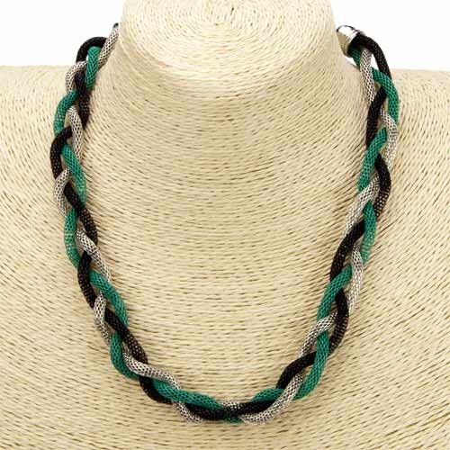 3-strand necklace, black-silver-green