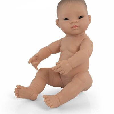 Miniland Poupées: AZIATIC BABY GIRL DOLL 40cm, vanilla scented, waterproof, gendered doll, in resin. Made in Spain, 10m +