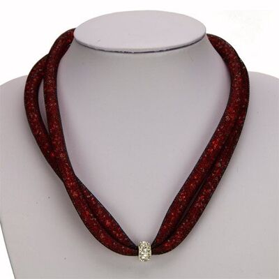 Cadena de malla doble con piedras y cierre magnético, rojo oscuro