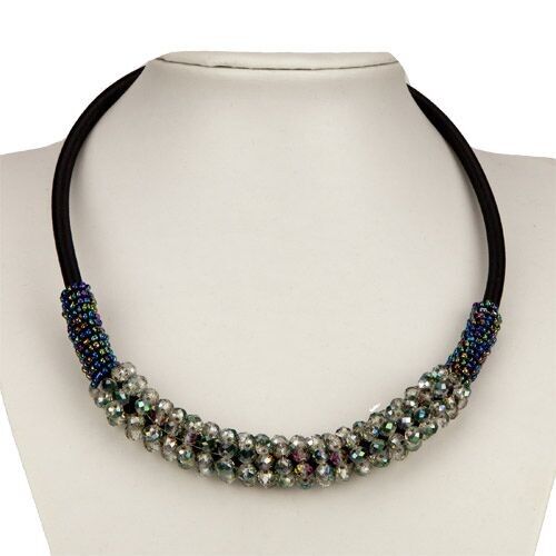 Collana in vetro, trasparente-verde-colorato
