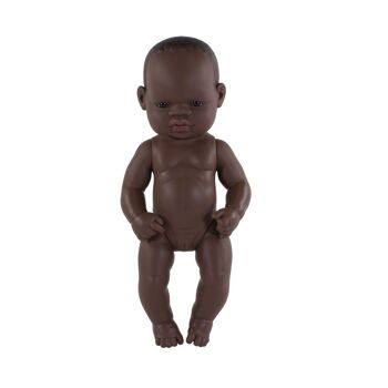 Miniland Dolls: AFRICAN BABY GIRL DOLL 32cm, vanilla scented, waterproof, sex doll, in resin. Made in Spain, 10m + 1
