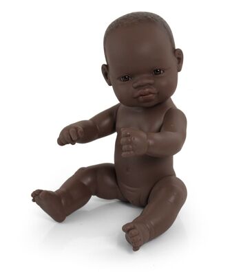 Miniland Dolls: AFRICAN BABY GIRL DOLL 32cm, vanilla scented, waterproof, sex doll, in resin. Made in Spain, 10m + 2
