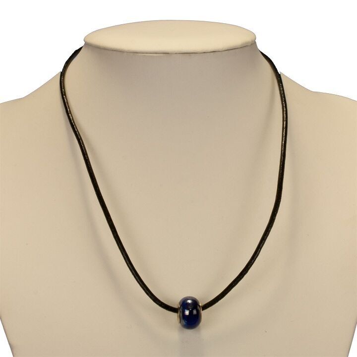 Collana in pelle con perla modulo, blu