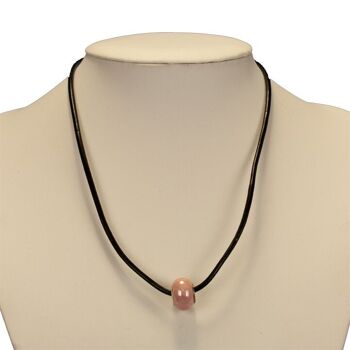 Collier en cuir avec perle module, rose 1