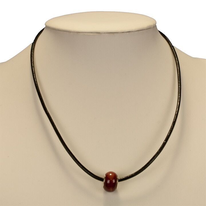 Collana in pelle con perla modulare, rossa