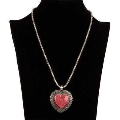 Collier avec pendentif, coeur, rouge