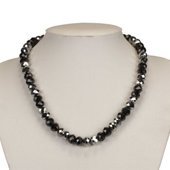 Collier avec perles en verre taillé, argent/gris-noir 1