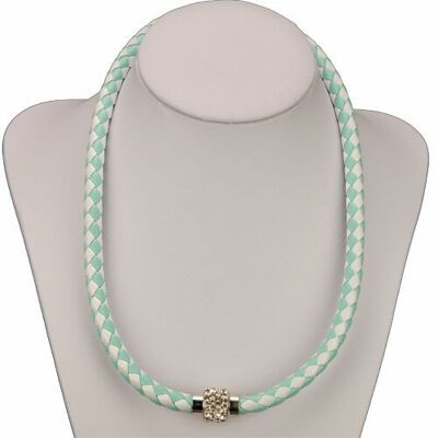 Halskette/Wickelarmband mit Magnetverschluss, Hellgrün-Weiß