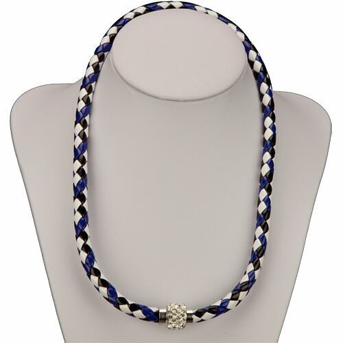 Halskette/Wickelarmband mit Magnetverschluss, Schwarz-Weiß-Blau