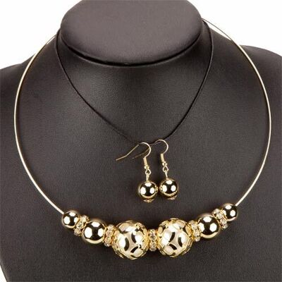 Gargantillas bolas gruesas + pendientes, oro crema 3