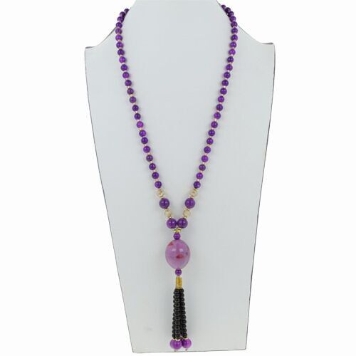 Long necklace glass/porcelain, purple