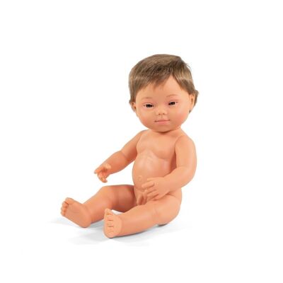 Miniland Dolls: BAMBOLA RAGAZZO EUROPEO con SINDROME DI DOWN 38cm, profumata vaniglia, impermeabile, bambola del sesso, in resina, in confezione regalo. Prodotto in Spagna, 10m +