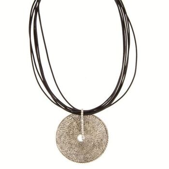 Collier ruban multi-rangs avec pendentif, noir et argent 2