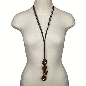 Collier ruban multi-rangs avec pendentifs, doré-argent 1