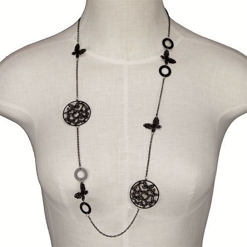 Collana moda con applicazioni, 86 cm, nera