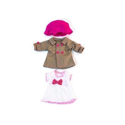 Miniland Dolls: CONJUNTO DE ROPA rosa / blanco para meisje 32cm, 3 piezas, en bolsa de plástico con perchero, 3+