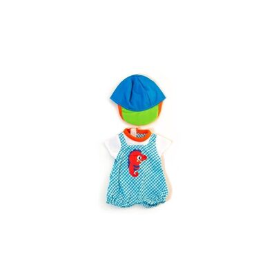 Miniland Dolls: MONO para niño 32cm, 2 piezas, bolsa de plástico con perchero, 3+