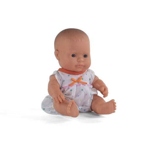 Miniland Poupées : PYJAMA blanc pontillé 21cm, dans un sac en plastique avec  porte-manteau, 3+