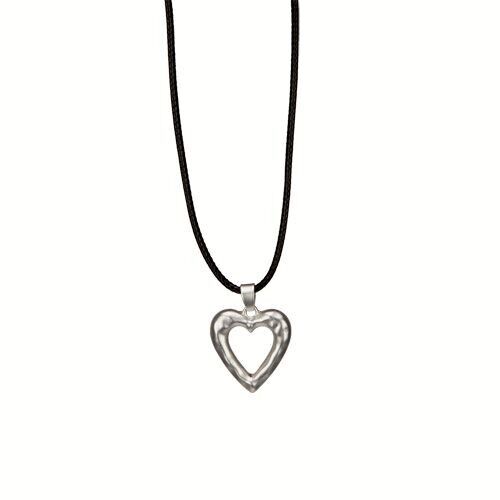Collana alla moda con nastro in cera, 47 cm, cuore, argento opaco