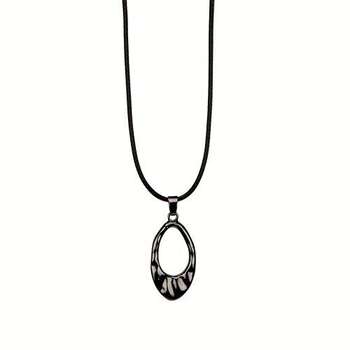 Collana alla moda con nastro di cera, 47 cm, ovale, nero