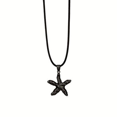 Collana alla moda con nastro in cera, 47 cm, stella, nero opaco