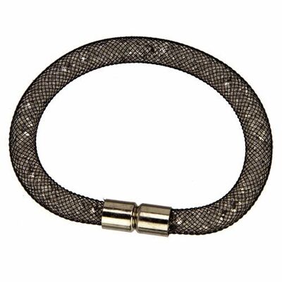 Mesh bracelet with stones and magnetic clasp, black