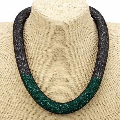 Catena a maglia larga con strass, 16 mm, nero-verde
