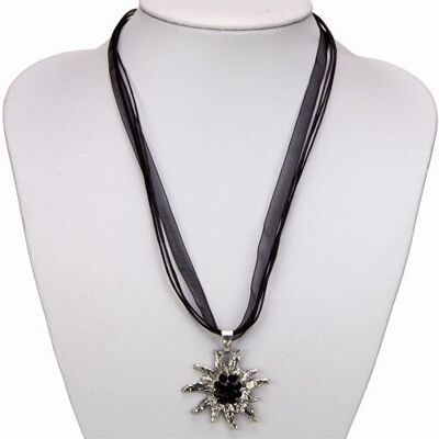 Collar de cinta de organza con colgante Edelweiss negro