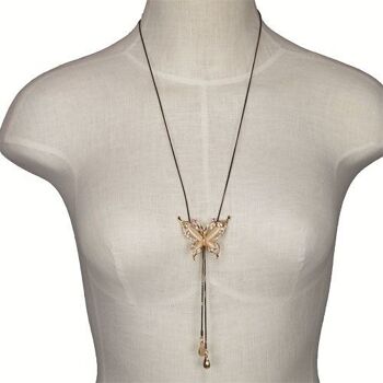 Collier fantaisie long réglable, noir/doré-beige 1