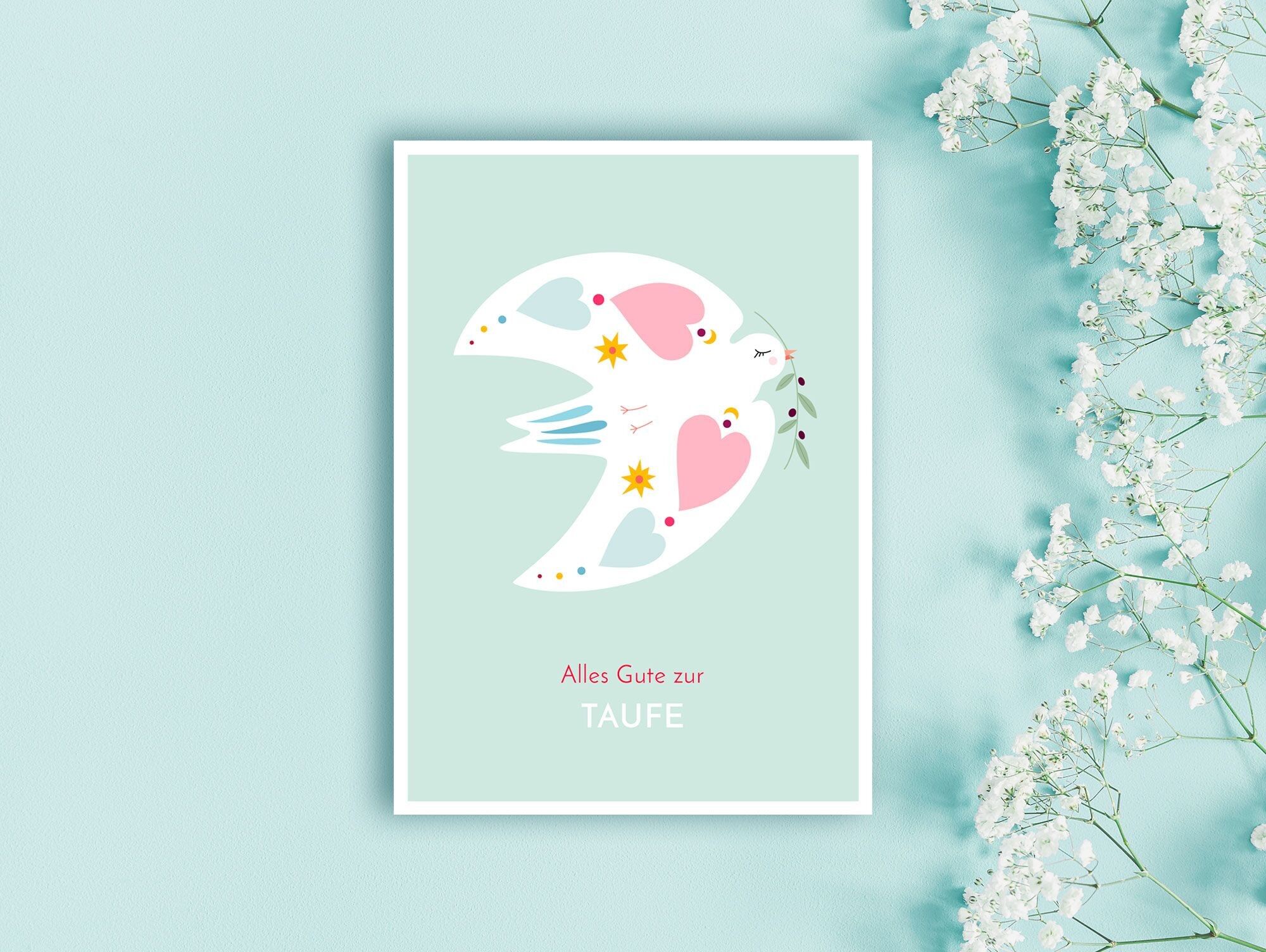 Baptism card DOVE, postcard, gift and card for baptism