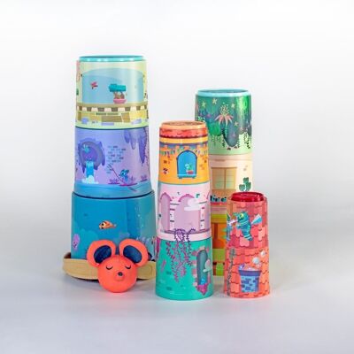 Miniland Preschool: STACKING TOWER, 11 vasi + topo, vaso più grande con manico, 18m +