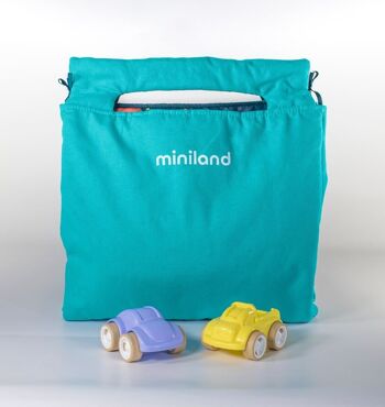 Miniland Preschool: TAPIS de JEU ESPACE, avec éléments 3D et 2 voitures, plié comme  sac avec poignée 2