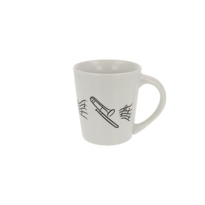 Music cup with handle and musical notes and various instruments - motif: trombone