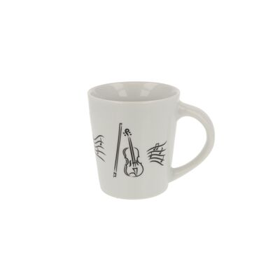 Music cup with handles with musical notes and various instruments - motif: violin
