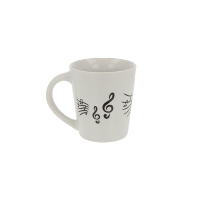 Music cup with handles with musical notes and various instruments - motif: treble clef