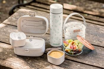 Miniland Baby: SET de REPAS on-the-go, avec 3 pots (500 ml - 2x150 ml), cuillère et fourchette, collection écologique, adapté au micro-ondes, lave-vaisselle et au  congélateur, sans BPA 4