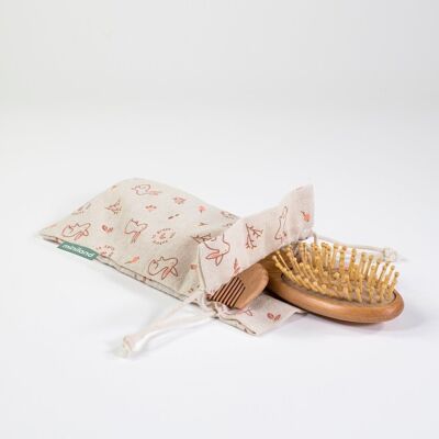 Miniland Baby: SET SPAZZOLA CONIGLIO, 2 spazzole e 1 pettine in un sacchetto di cotone, collezione ecologica