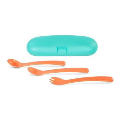 Miniland Baby: CUTLERY orange, Mediterranean collection, boxed, dishwasher safe, BPA free. Made in Spain.