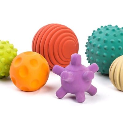 Miniland Eco: RUBBER BALLS diam. 7cm, natural rubber sensory balls, 6 pieces, box 15x22x9cm, 0+