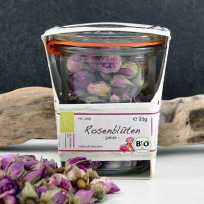 Set of 6 different organic flowers in a jar - rose petals etc.