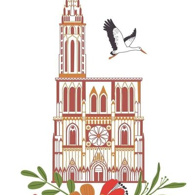 Torchon nid d'abeilles recyclé Cathédrale Fleurie Blanc/rouge 50 x 70